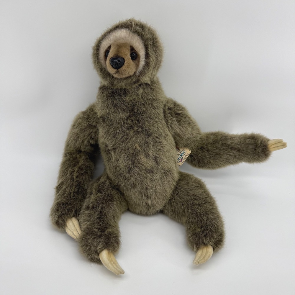 Vintage HANSA Realistic Three-Toed Sloth Plush Handcrafted 4284 Retired NEW